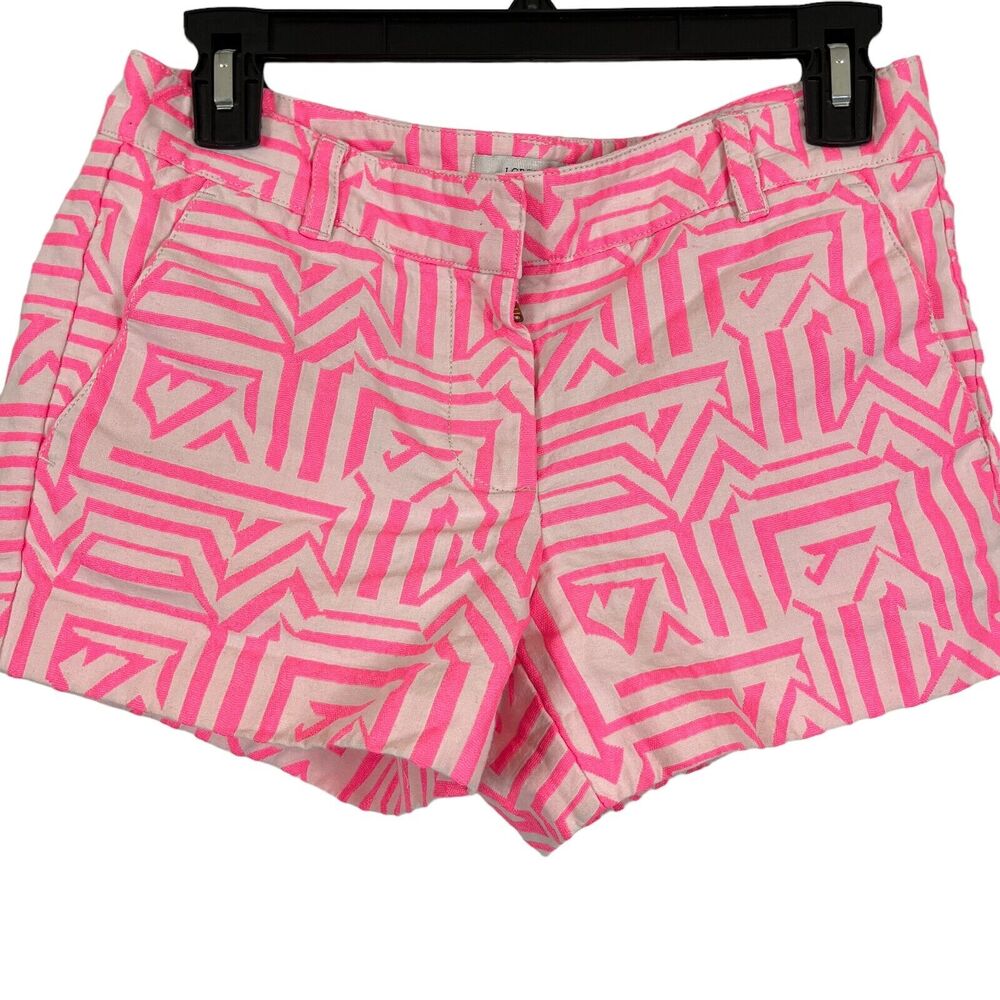 J Crew Tiki Womens Neon Bright Hot Pink Flat Front Cotton Blend Shorts sz 0